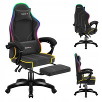 Fotel Gamingowy RGB LED Ergonomiczny z Podnóżkiem Biurowy Regulacja Huzaro